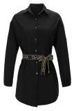 Casual Letter Solid Bandage Patchwork Turndown Collar Shirt Dress Dresses