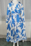 Bohemian Elegant Floral Frenulum Pleated Turndown Collar Pleated Dresses