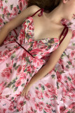 Elegant Floral Slit V Neck Sling Dress Dresses