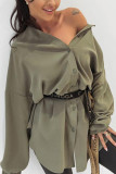 Casual Letter Solid Bandage Patchwork Turndown Collar Shirt Dress Dresses