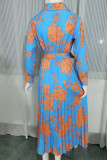 Bohemian Elegant Floral Frenulum Pleated Turndown Collar Pleated Dresses