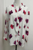 Work Elegant Floral Buckle Mandarin Collar Tops