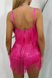 Sexy Solid Tassel Sequins V Neck Sling Dress Dresses