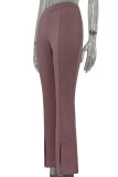 Simplicity Solid Slit Skinny High Waist Solid Color Bottoms