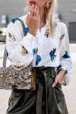 Work Elegant Floral Buckle Mandarin Collar Tops
