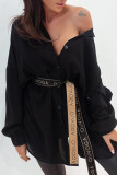 Casual Letter Solid Bandage Patchwork Turndown Collar Shirt Dress Dresses