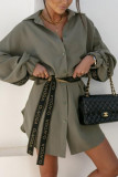 Casual Letter Solid Bandage Patchwork Turndown Collar Shirt Dress Dresses