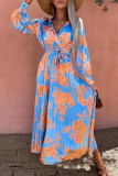Bohemian Elegant Floral Frenulum Pleated Turndown Collar Pleated Dresses