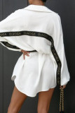 Casual Letter Solid Bandage Patchwork Turndown Collar Shirt Dress Dresses