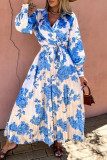Bohemian Elegant Floral Frenulum Pleated Turndown Collar Pleated Dresses