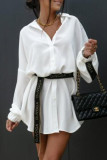 Casual Letter Solid Bandage Patchwork Turndown Collar Shirt Dress Dresses