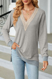 Casual Solid Contrast V Neck Tops