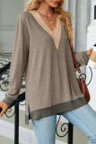 Casual Solid Contrast V Neck Tops
