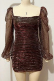 Sexy Gradual Change Sequined Square Collar Wrapped Skirt Dresses