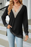 Casual Solid Contrast V Neck Tops