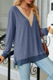 Casual Solid Contrast V Neck Tops