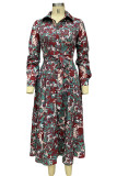 Elegant Floral Bandage Turndown Collar Printed Dress Dresses