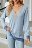Casual Solid Contrast V Neck Tops