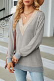 Casual Solid Contrast V Neck Tops