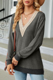 Casual Solid Contrast V Neck Tops