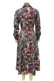 Elegant Floral Bandage Turndown Collar Printed Dress Dresses