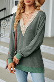 Casual Solid Contrast V Neck Tops