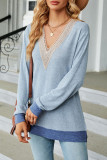 Casual Solid Contrast V Neck Tops