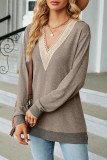 Casual Solid Contrast V Neck Tops