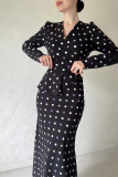 Elegant Polka Dot Frenulum V Neck One Step Skirt Dresses