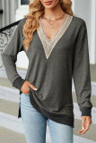 Casual Solid Contrast V Neck Tops