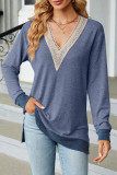 Casual Solid Contrast V Neck Tops