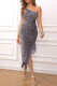 Sexy Solid Tassel Sequins Oblique Collar Irregular Dress Dresses