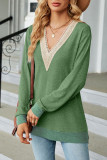 Casual Solid Contrast V Neck Tops