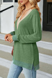 Casual Solid Contrast V Neck Tops