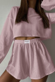 Daily Simplicity Solid Hollowed Out Slit O Neck Two Pieces