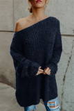 Casual Simplicity Solid Slit Oblique Collar Tops
