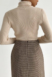 Casual Simplicity Solid Patchwork Turtleneck Tops