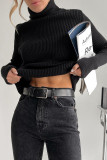 Casual Simplicity Solid Patchwork Turtleneck Tops