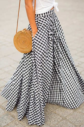Casual Plaid Pocket Loose High Waist Type A Full Print Bottoms