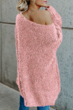 Casual Simplicity Solid Slit Oblique Collar Tops