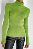 Casual Simplicity Solid Patchwork Turtleneck Tops