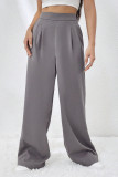 Casual Simplicity Solid Fold Loose High Waist Wide Leg Solid Color Bottoms