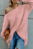 Casual Simplicity Solid Slit Oblique Collar Tops