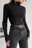 Casual Simplicity Solid Patchwork Turtleneck Tops