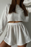 Daily Simplicity Solid Hollowed Out Slit O Neck Two Pieces