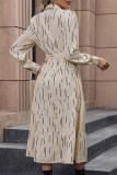 Elegant Geometric Print Patchwork Turndown Collar Shirt Dress Dresses