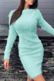 Casual Simplicity Solid Patchwork O Neck Long Sleeve Dresses