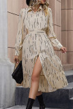 Elegant Geometric Print Patchwork Turndown Collar Shirt Dress Dresses