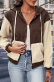 Casual Color Block Pocket Contrast Hooded Collar Outerwear