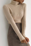 Casual Simplicity Solid Patchwork Turtleneck Tops